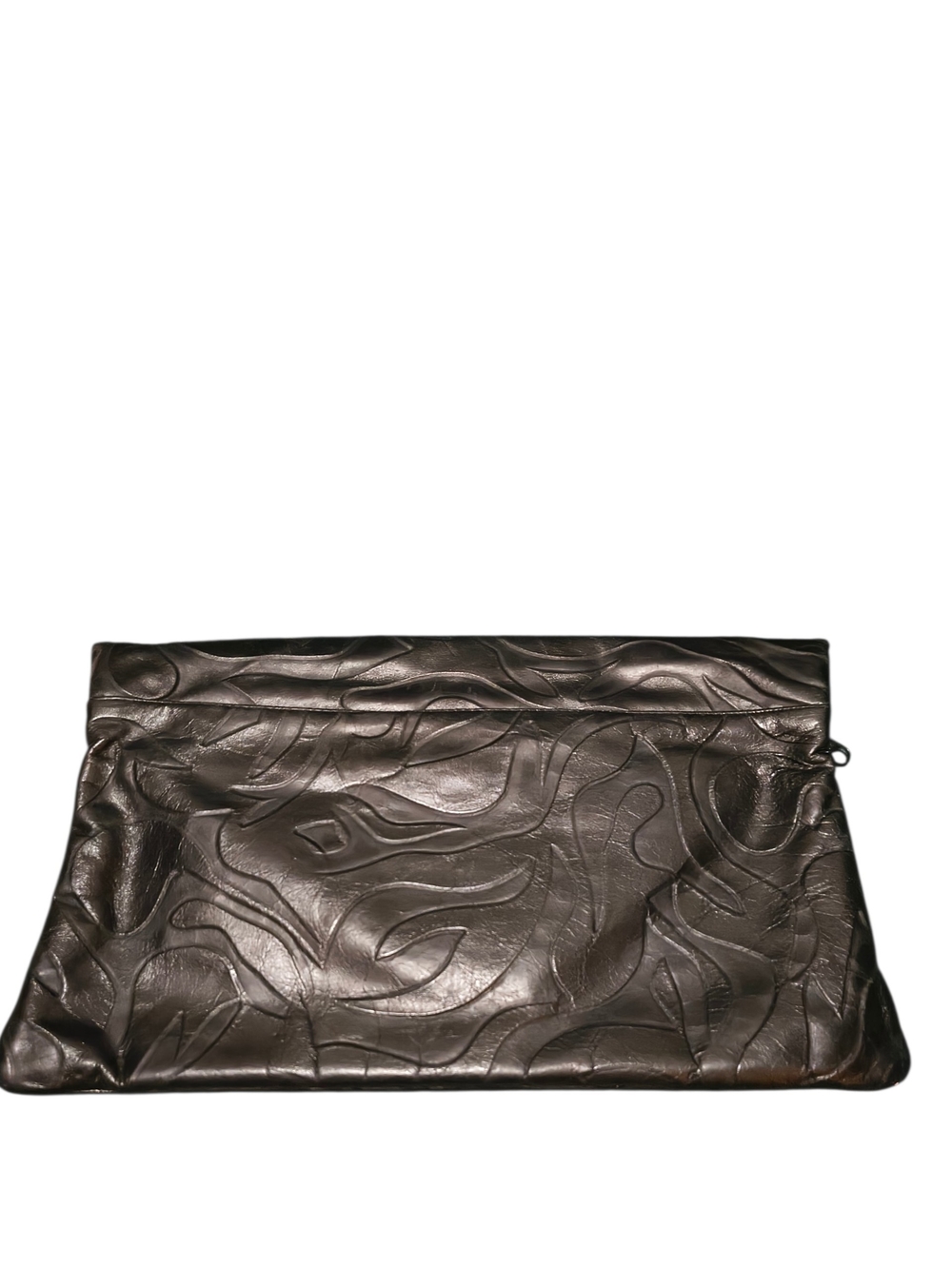 Vintage Embossed LEATHER Black Envelope Clutch - Picture 2 of 7